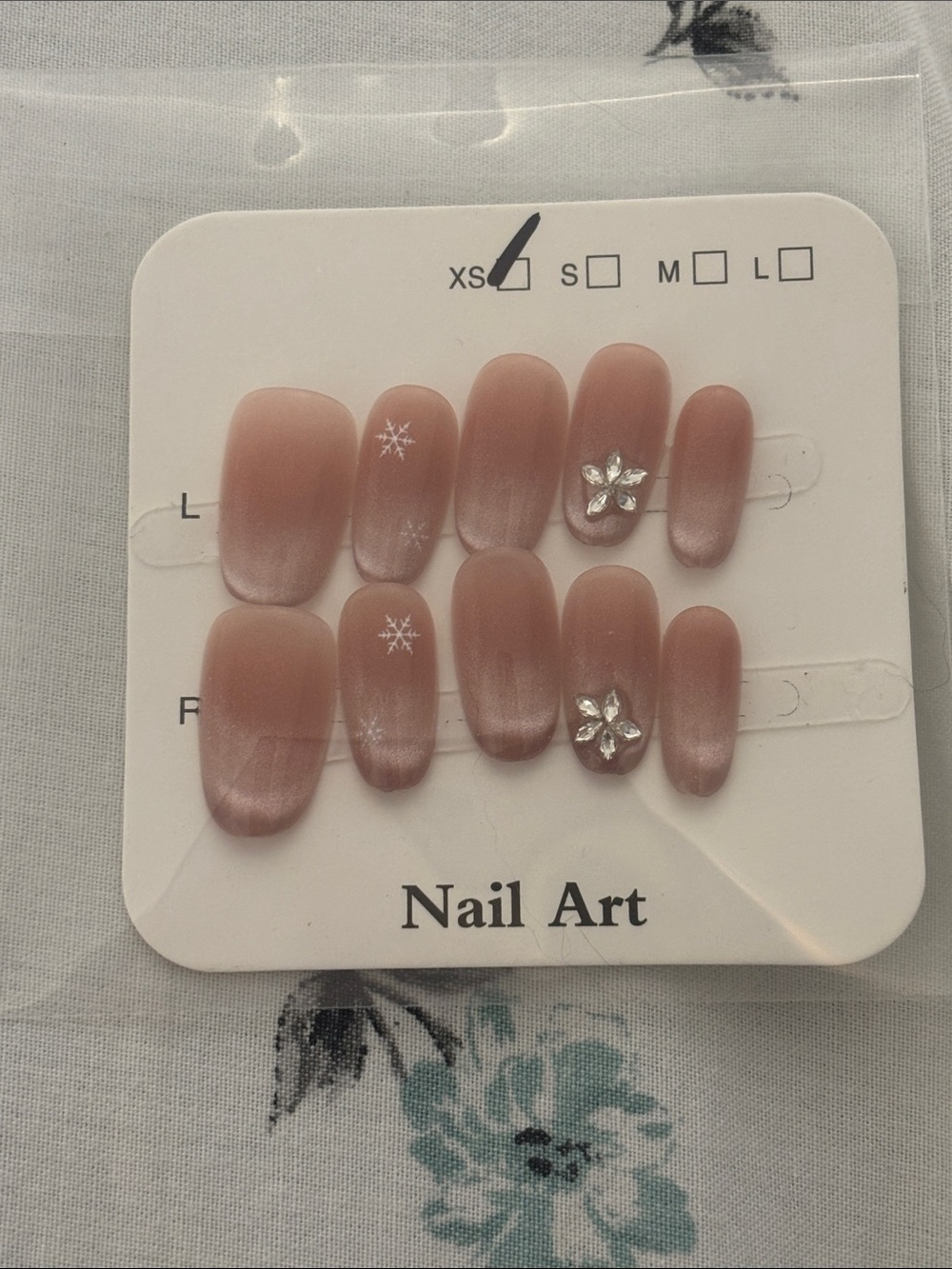 Neutral Pink Press-On Nail Set with Crystal Accents